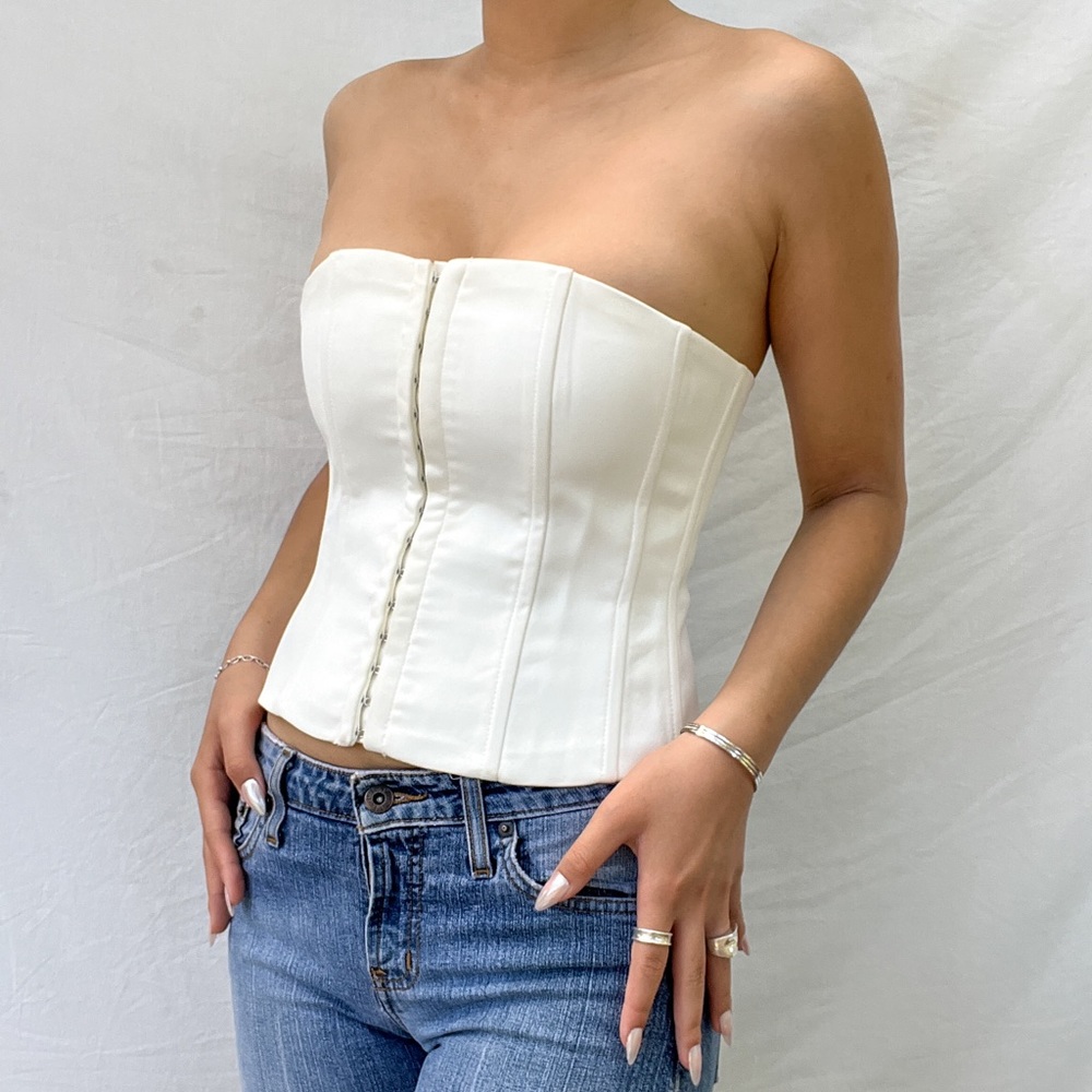 Danielle Guizio White Satin Corset